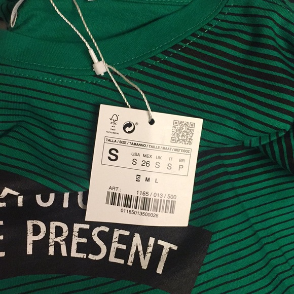 NWT Zara Graphic T Shirt Green Striped Size Small - Picture 6 of 6